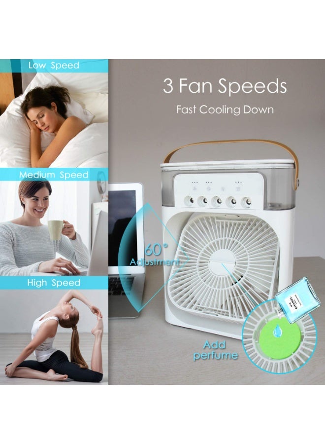 Naxifly Personal Air Cooler, Portable Air Conditioner Fan, Mini Evaporative Cooler with 7 Colors LED Light, 1/2/3 H Timer, 3 Wind Speeds and 3 Spray Modes for Your Desk, Nightstand, or Coffee Table（WHITE) - Image 2